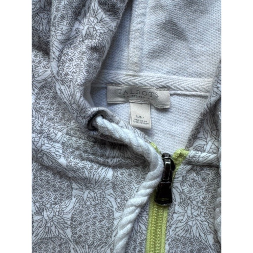Talbots Petites Pineapple Print Zip Up Hoodie Grey Lime Green Petite Medium